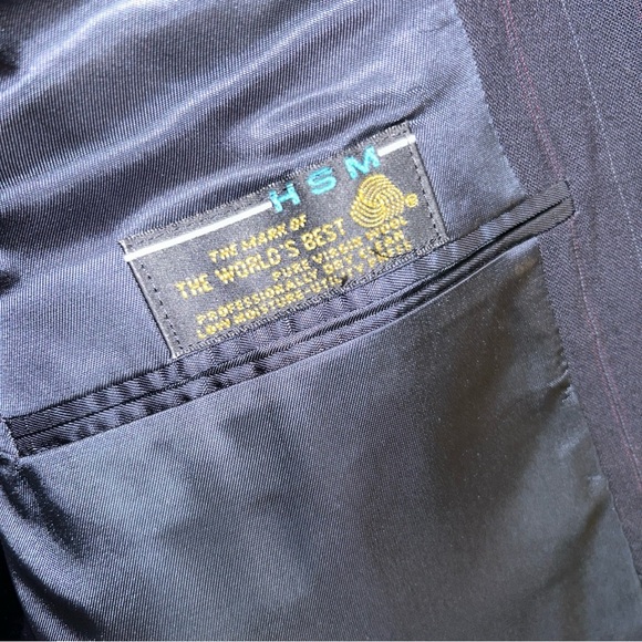 Hart Schaffner Marx Wool USA Made Navy Pin Striped Suit 46R - Picture 7 of 8